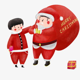 卡通手绘男孩和送礼物的圣诞老人图片素材其他格式下载动漫人物大全