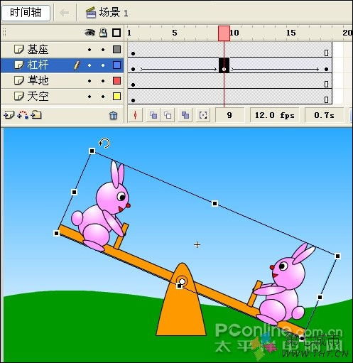 flash打造可爱的小兔子跷跷板动画