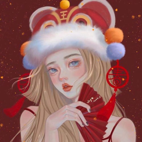 微信头像红色系手绘国潮风2022虎年新年女生动漫头像,哇太喜庆了
