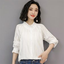 2020年春装新款衬衫白色纯棉衬衫花边领衬衫休闲淑女百搭简约文艺