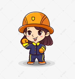 劳动节可爱小女生消防员制服q版卡通角色素材图片免费下载千库网