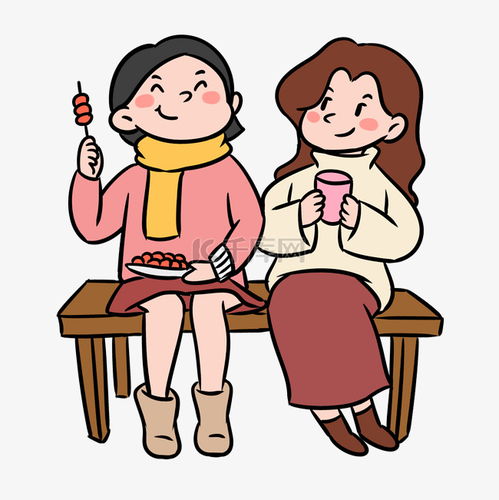 闺蜜聚会喝茶吃东西卡通手绘插画素材图片免费下载千库网