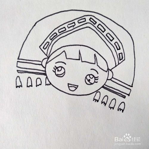 怎么画一个少数民族苗族的卡通小女孩简笔画
