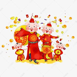 手绘厚涂欢庆猪年创意猪猪财神撒金吉祥插画png素材图片免费下载高清psd千库网图片编号11535197