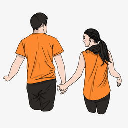 秋游情侣衫夫妻牵手外出旅游插画图片素材其他格式下载动漫人物大全
