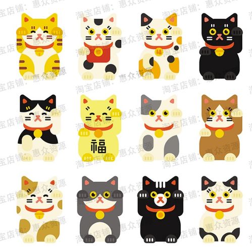 卡通可爱日本招财猫咪手绘手机壳家居门窗帘装饰插画墙贴纸素材门帘设计素材壁纸可爱卡通