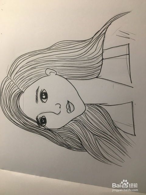 动漫人物线稿手绘一个中分长发美女