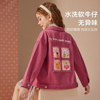 askjunior女童外套2024春季儿童卡通印花儿童牛仔夹克外套粉色170