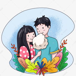 卡通手绘男女吃棉花糖素材图片免费下载千库网