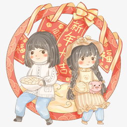 女孩和可爱小猪一起过新年图片素材其他格式下载动漫人物大全