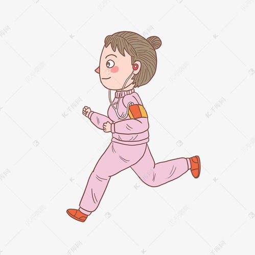 卡通手绘人物听音乐晨跑女生素材图片免费下载千库网