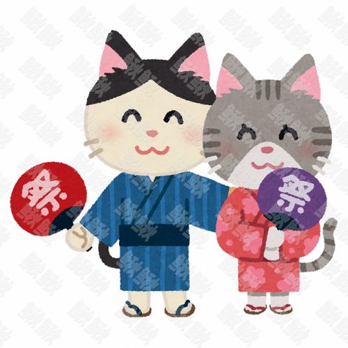 穿着日本和服情侣的小狗狗猫咪小猫手绘卡通插画手绘png儿童插画免扣素材1阿猫阿狗