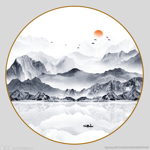 圆形山水画图片