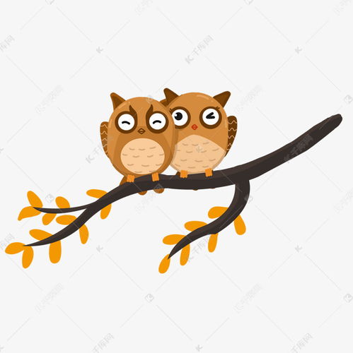卡通情侣动物猫头鹰树枝插画素材图片免费下载千库网