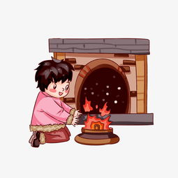冬季取暖小男孩火盆手绘插画图片素材其他格式下载动漫人物大全