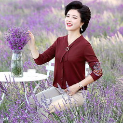 启言妈妈春秋装上衣服中年女装2019新款初秋长袖中老年40岁50洋气套装