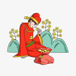 红衣服的财神和石头手绘插画图片素材其他格式下载动漫人物大全