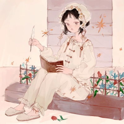 江孑一组唯美卡通少女人物插画