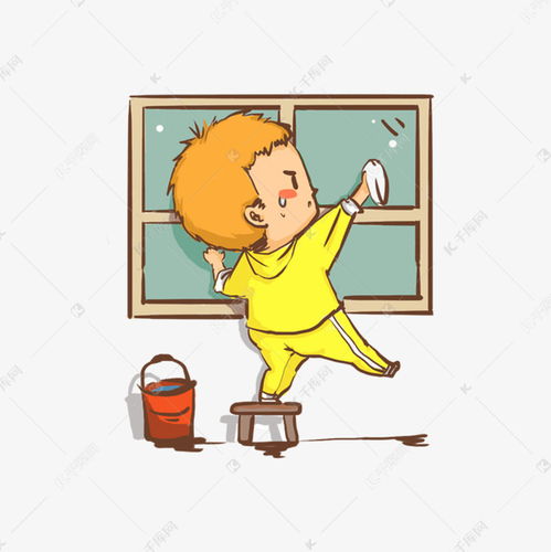 社区服务卡通手绘风给老人擦窗户素材图片免费下载千库网