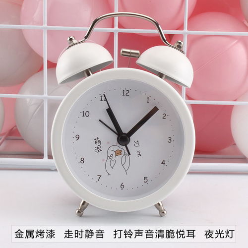金属打铃闹钟学生静音简约卡通多功能夜光灯小闹表儿童闹铃时钟