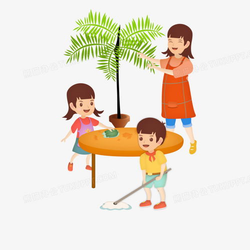 手绘卡通三人做家务打扫卫生场景元素png图片素材下载卡通png熊猫办公
