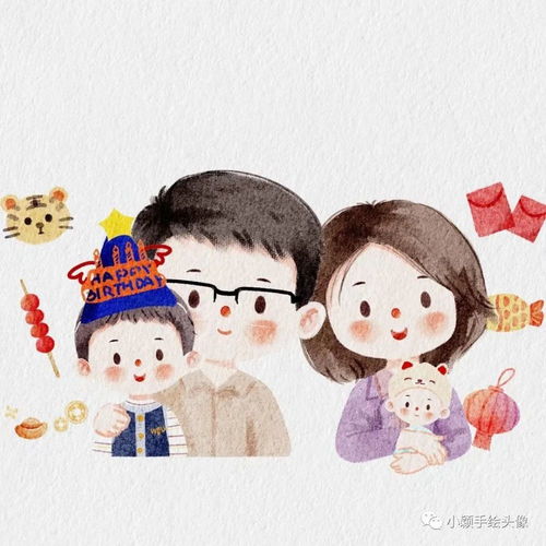 一家三口新年喜庆头像,精致漫画风家庭头像,幸福满满迎新年