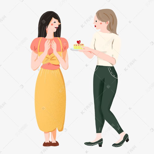 卡通手绘女孩送给闺蜜美味蛋糕素材图片免费下载千库网