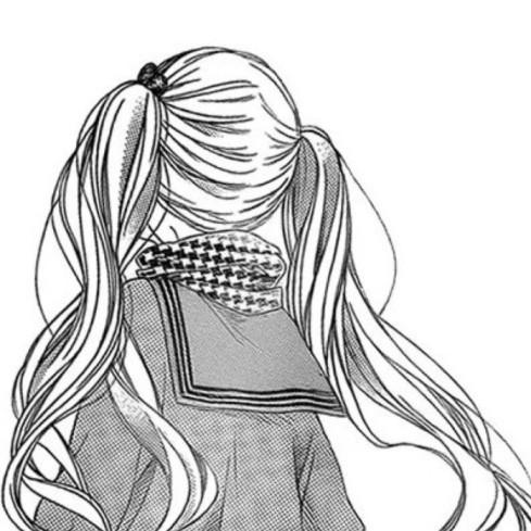 黑白qq头像卡通少女背影