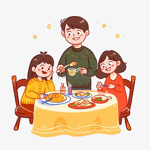 卡通新年团圆一家人吃饭手绘元素素材图片免费下载千库网