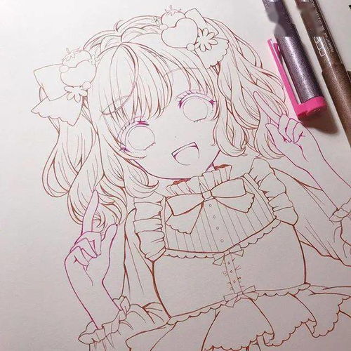炒鸡可爱仙气的动漫人物女生马克笔插画线稿