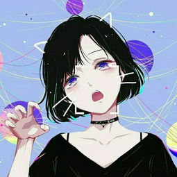 蓝色背景女孩歪头用p图猫耳和胡须的动漫画风情侣头像