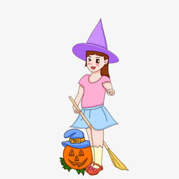 手绘万圣节女孩骑扫把插画图片素材其他格式下载动漫人物大全