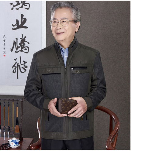 老年人秋装男7080岁爸爸外套春秋夹克中老年男装爷爷上衣茄克衫