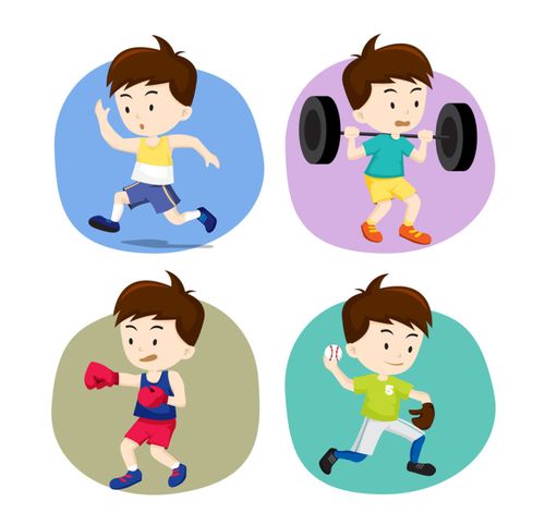 4款卡通运动男孩设计矢量图片打印人生的素材收藏夹