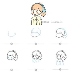 卡通风格女孩简笔画及步骤图9张