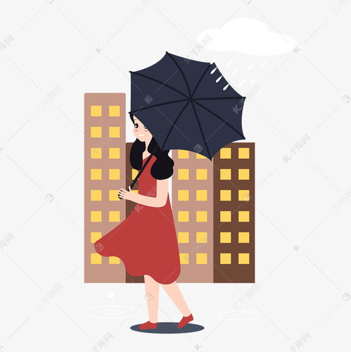 卡通风下雨中走路的城市女孩素材图片免费下载千库网