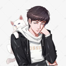 二次元美男和猫咪素材图片免费下载千库网