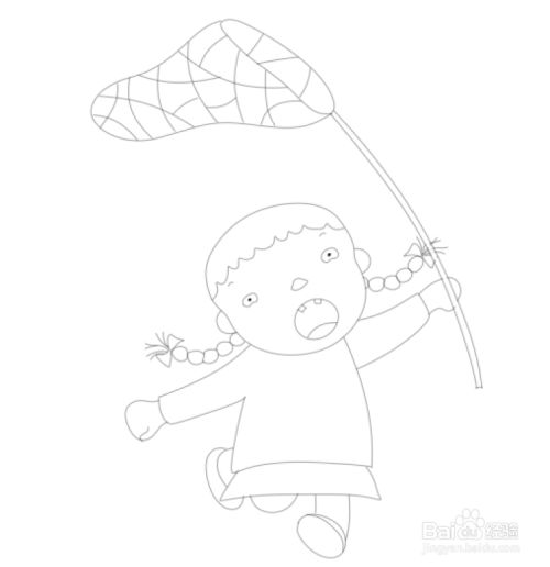 简笔画卡通版扑蝶小女孩的画法