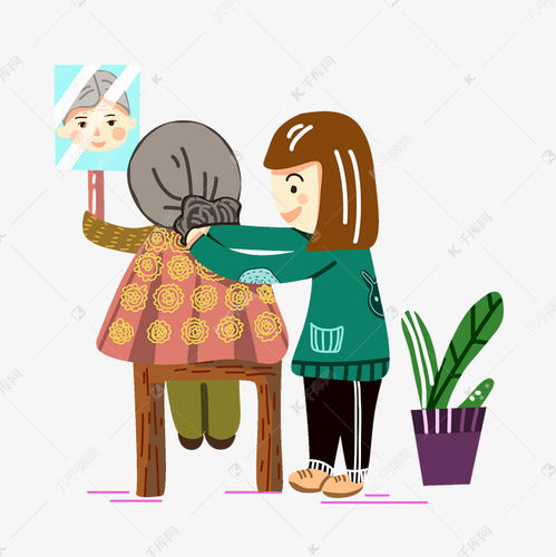 表情美女给奶奶梳妆打扮卡通插画素材图片免费下载千库网表情