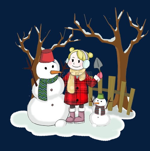 冬季冬天卡通人物活动场景美女堆雪人素材图片免费下载千库网
