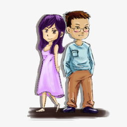 手绘卡通插画背靠背的男孩女孩图片素材其他格式下载动漫人物大全