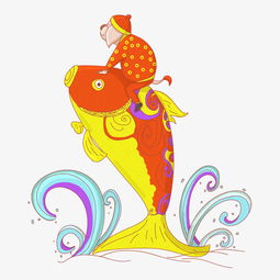2019新年猪宝宝骑在金鱼上卡通手绘插画图片素材其他格式下载动漫人物大全