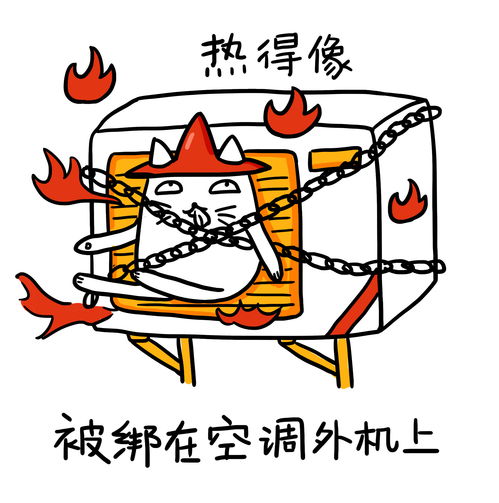 仿佛被绑在空调外机上重庆有多热高温天气非授权不支持商业应用微信表情qq表情包gif动态图插画山城冻画冻疮长在膝盖上张武益原创手绘冻疮君猫猫贴纸手账周边标签肥宅快乐沙雕搞笑夏天夏日冻疮君表情包语录贴纸