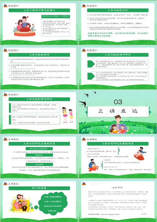 绿色卡通风亲子沟通技巧通用ppt模板下载熊猫办公