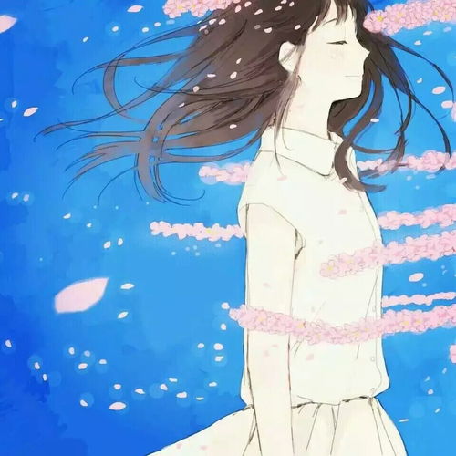 女生动漫插画头像粉色花絮,蓝色背景堆糖,美图壁纸兴趣社区