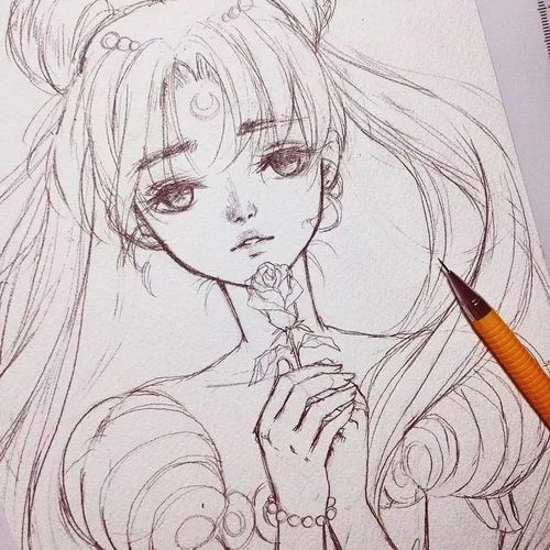 线条感十足的动漫人物素描,超美少女