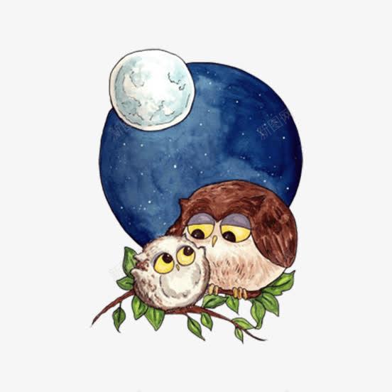 手绘卡通月亮和猫头鹰插画页面网页平面电商创意素材卡通月亮素材