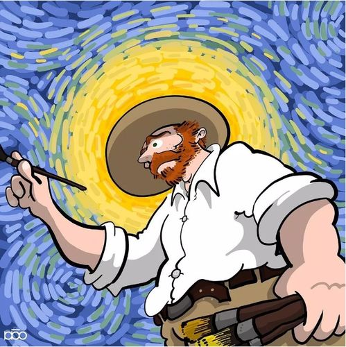 卡通男生头像手绘插画梵高