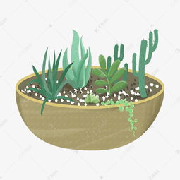 卡通手绘小清新可爱绿色多肉植物盆栽素材图片免费下载高清psd千库网图片编号11717482