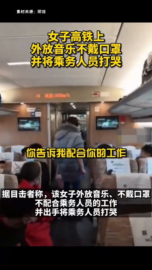 女子高铁上外放音乐不戴口罩并打哭乘务员